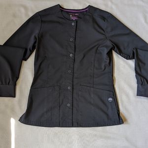 Healing Hands Black Button up Scrub Jacket